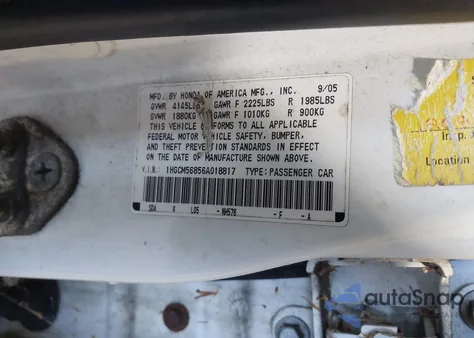 2006 Honda Accord 2.4 Ex from USA, damaged, VIN 1HGCM56856A018817